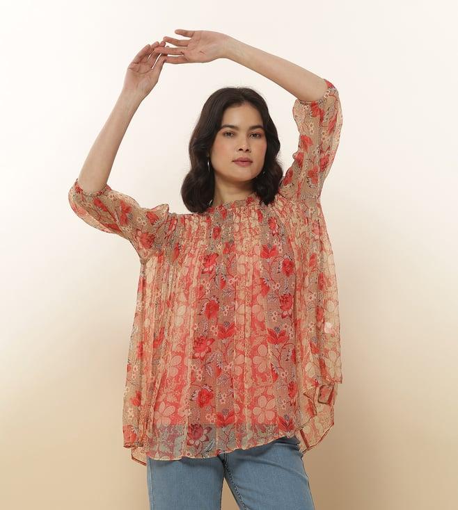 label ritu kumar red chantel botanic print top with inner