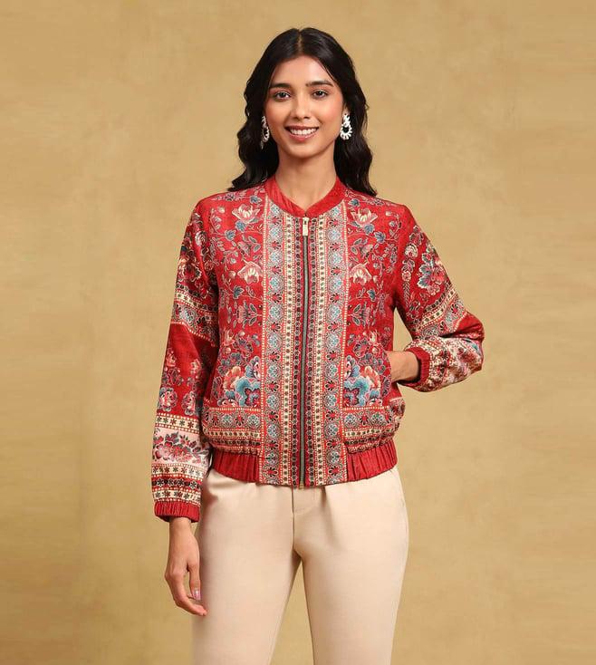 label ritu kumar red floral velvet jacket