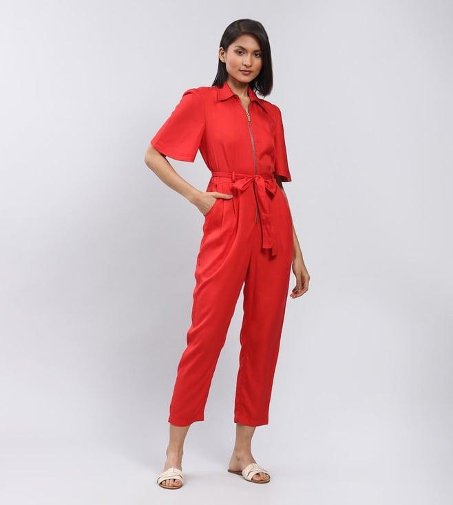 label ritu kumar red front-zip jumpsuit