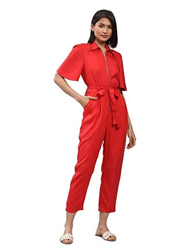 label ritu kumar red front-zip jumpsuit