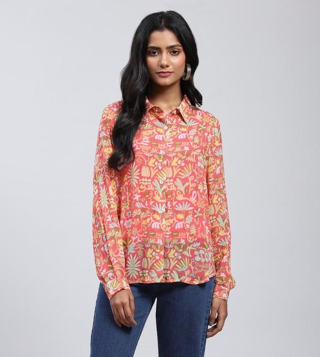 label ritu kumar red printed shirt with inner