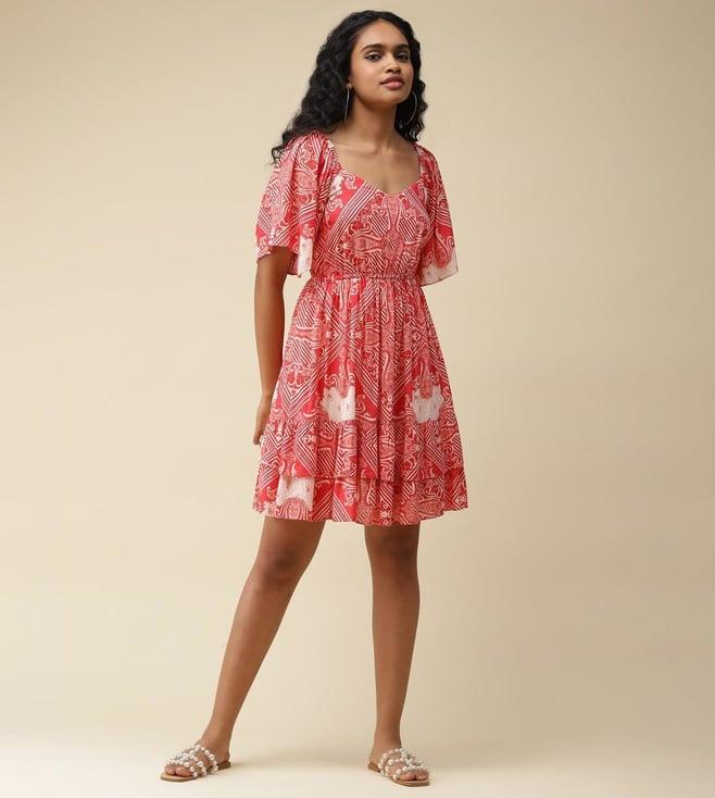 label ritu kumar red printed short dress