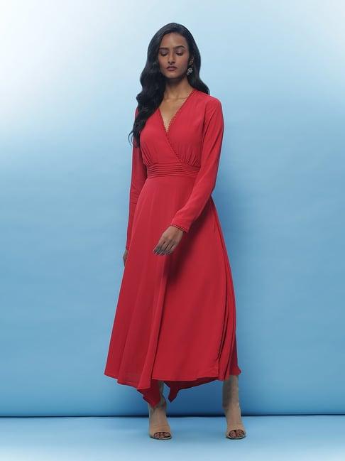 label ritu kumar red slim fit maxi dress