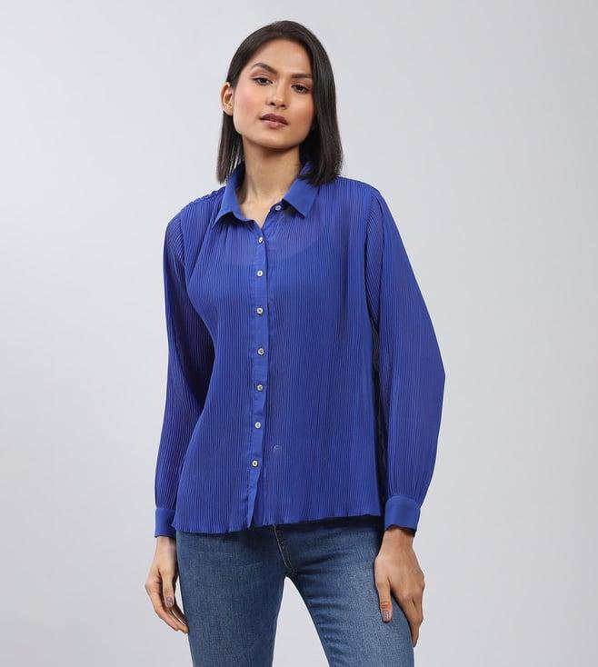 label ritu kumar royal blue pleated shirt