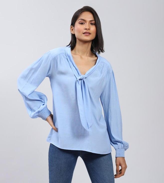 label ritu kumar sky blue top with knot