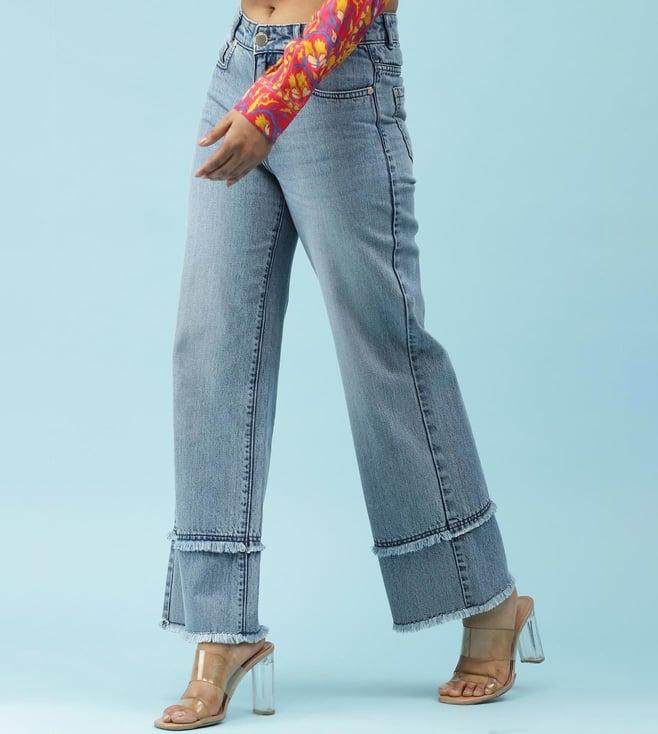 label ritu kumar straight leg blue denim pants