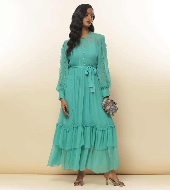 label ritu kumar teal calev solid dress with inner