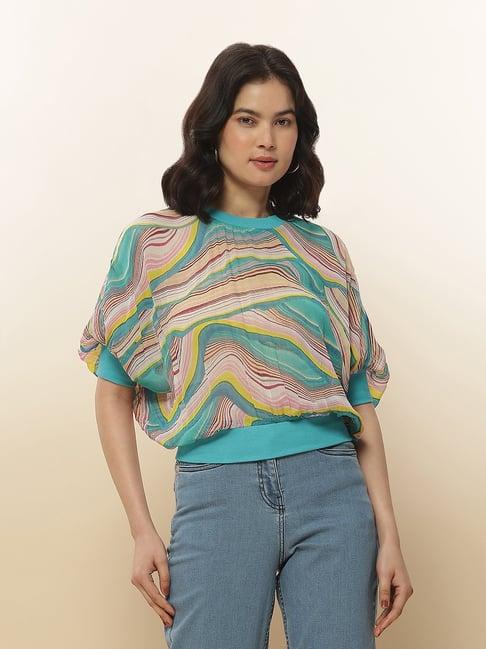 label ritu kumar teal printed top with inner