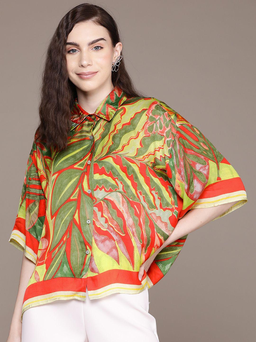 label ritu kumar tropical print kimono sleeves satin shirt style top