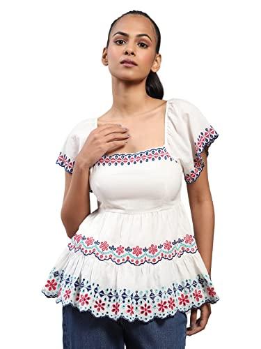 label ritu kumar white embroidered a-line top