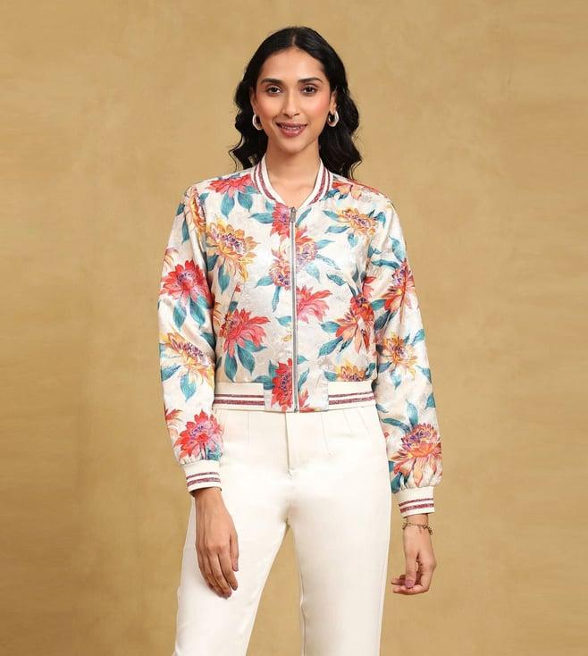 label ritu kumar white floral jacquard jacket