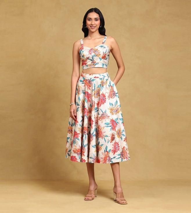 label ritu kumar white floral top with skirt co-ord set