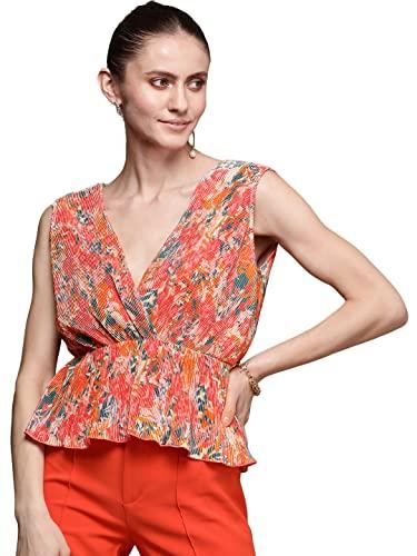 label ritu kumar women's fitted top stppce01n29106810-orange-m