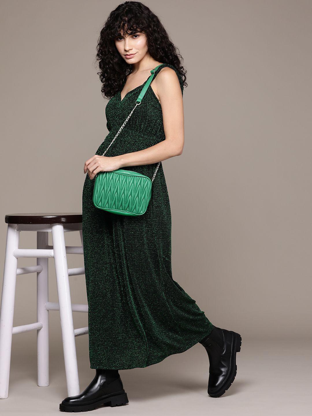label ritu kumar women green embellished maxi dress