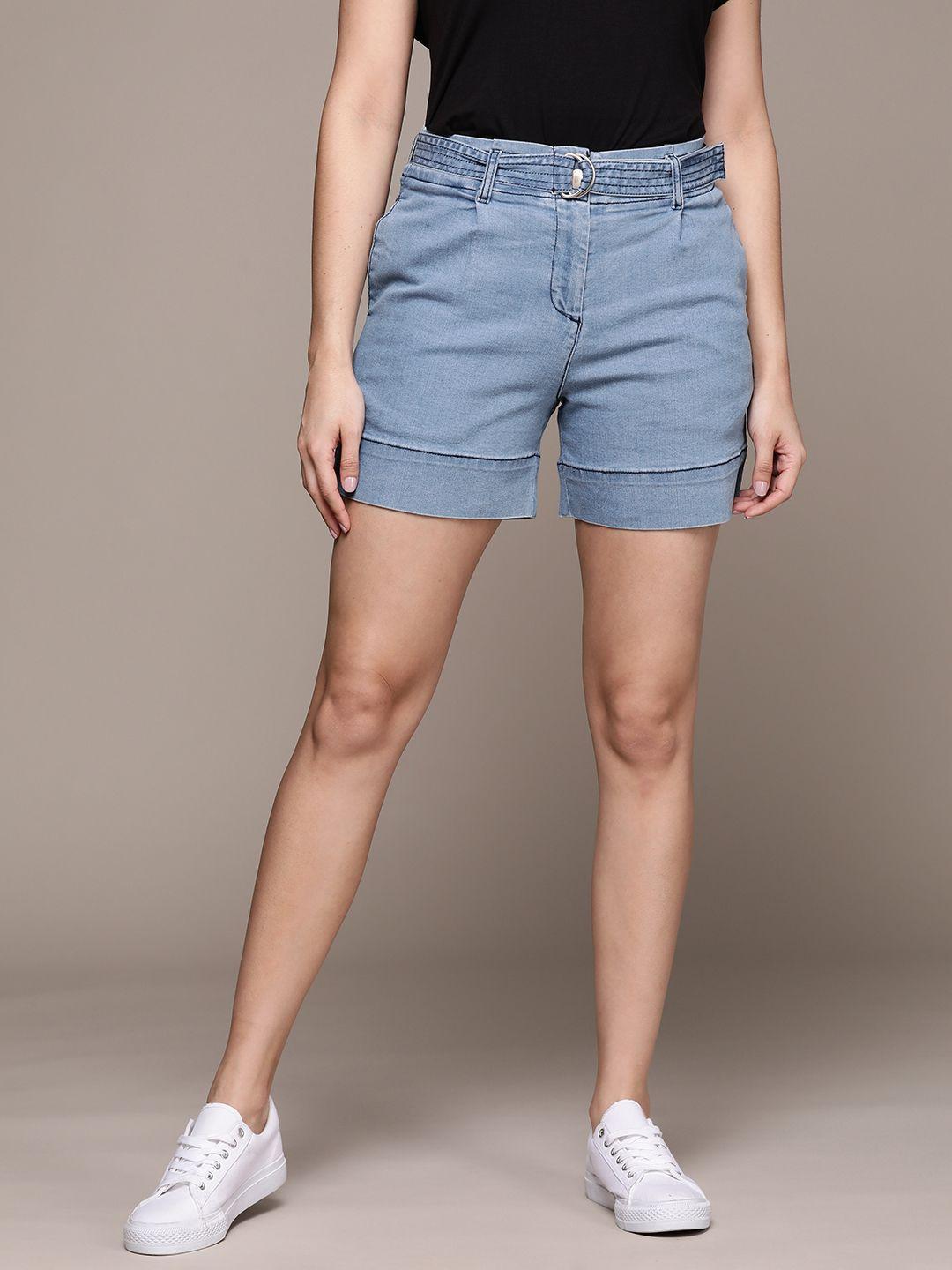 label ritu kumar women high-rise denim shorts with belt