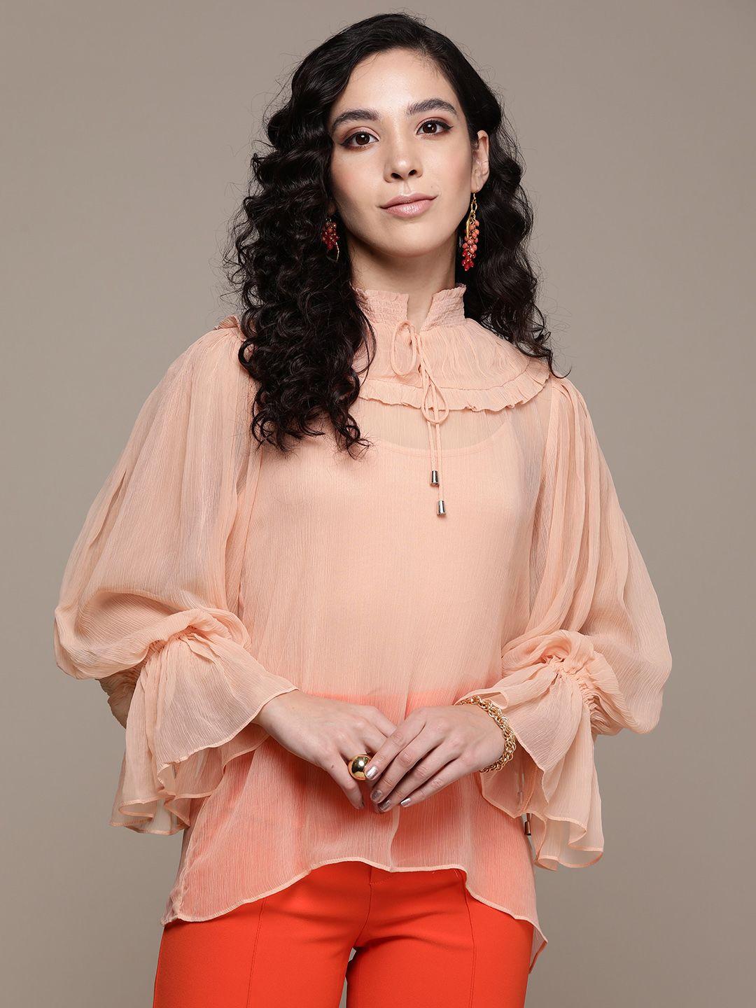 label ritu kumar women peach-coloured chiffon top