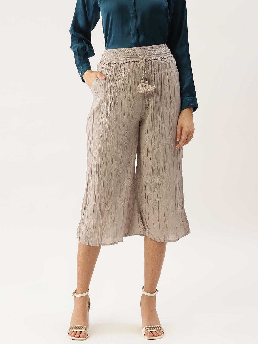 label ritu kumar women taupe solid crushed culottes trousers