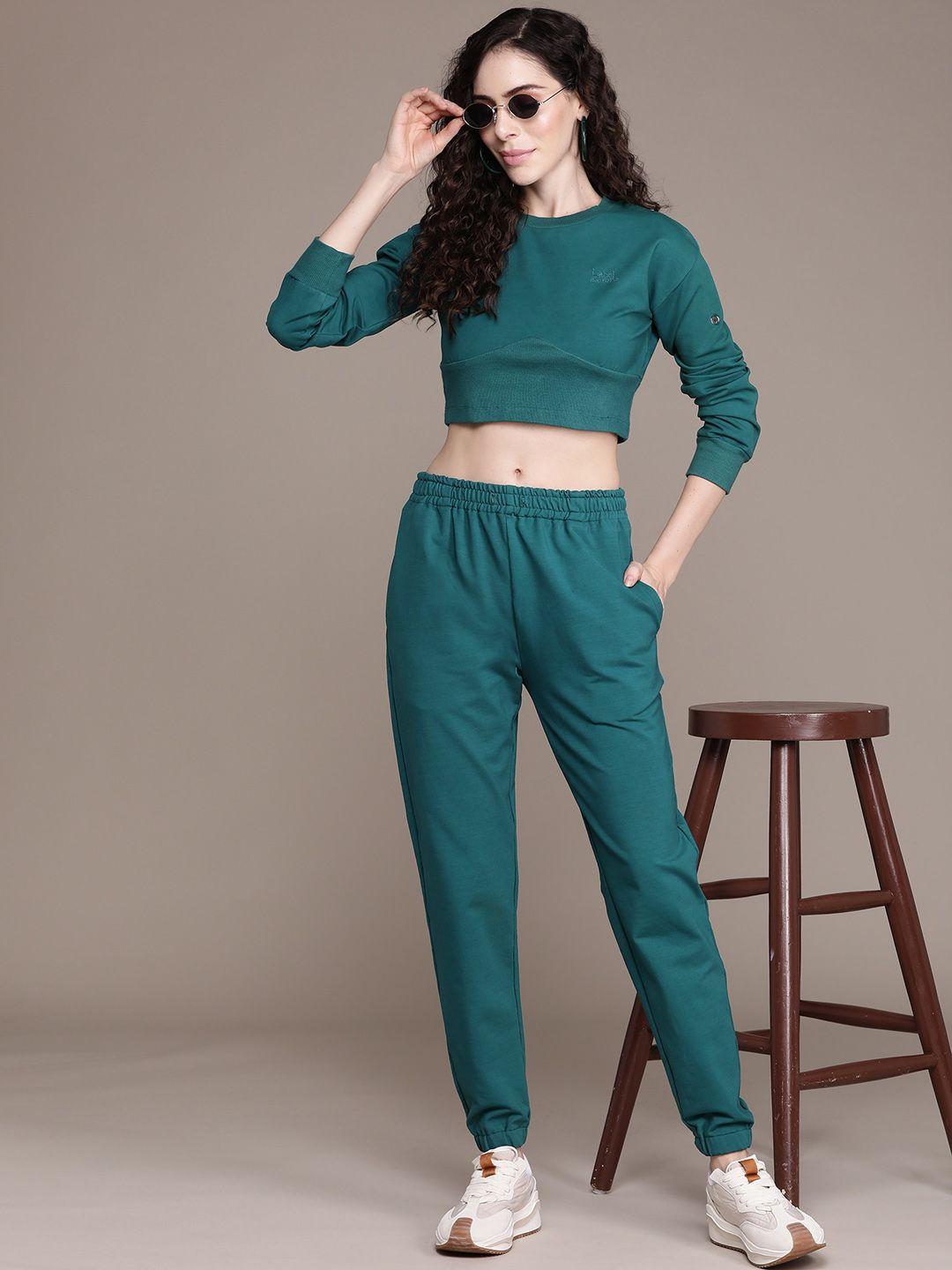 label ritu kumar women teal green solid co-ord set