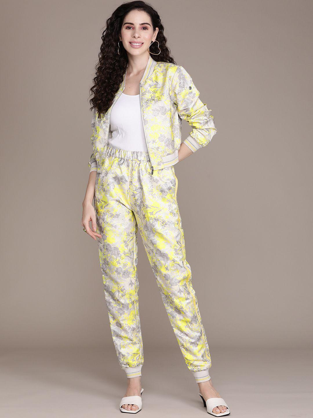 label ritu kumar women yellow & grey abstract printed co-ord set