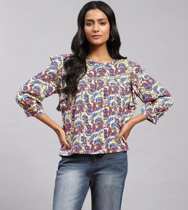 label ritu kumar yellow botanic print top