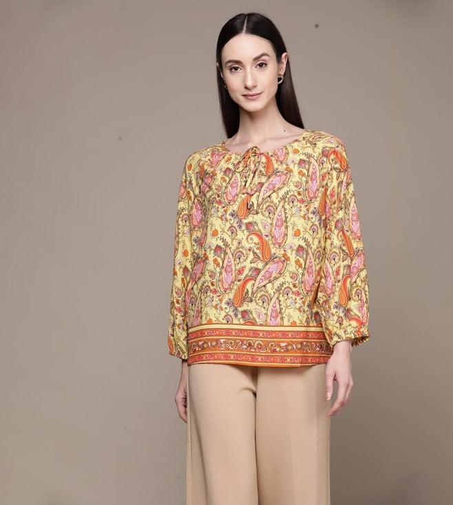 label ritu kumar yellow botanic print top