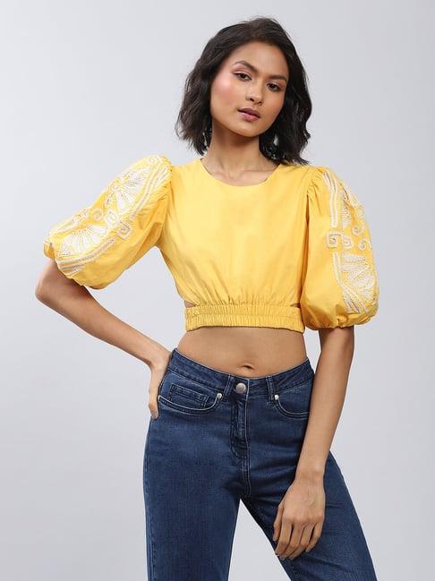 label ritu kumar yellow embroidered crop top