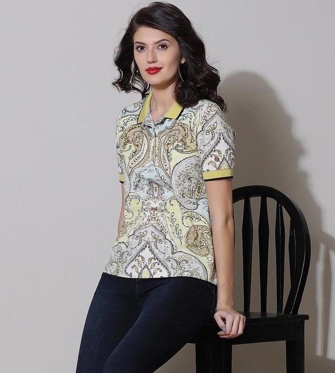 label ritu kumar yellow printed polo t-shirt