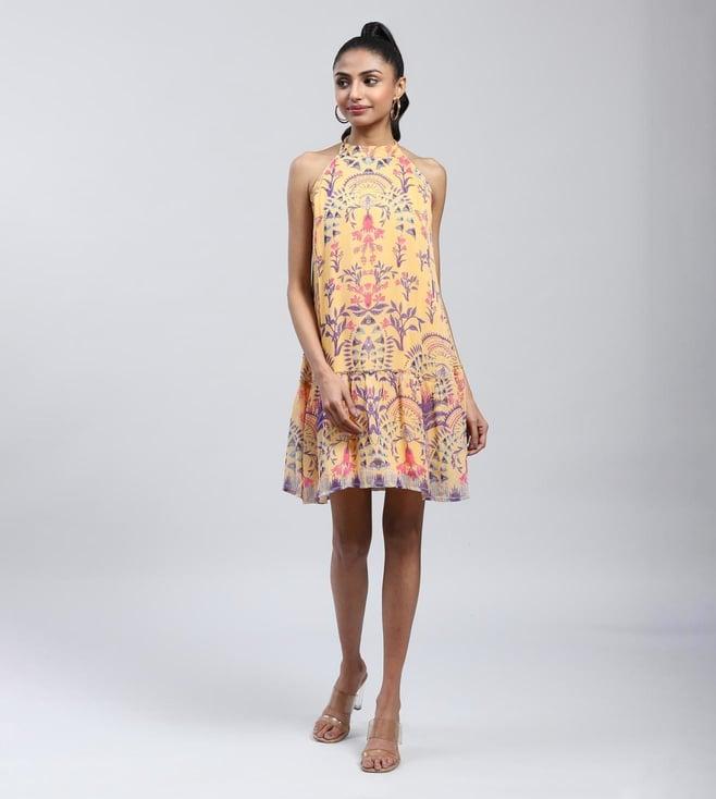 label ritu kumar yellow printed short dress