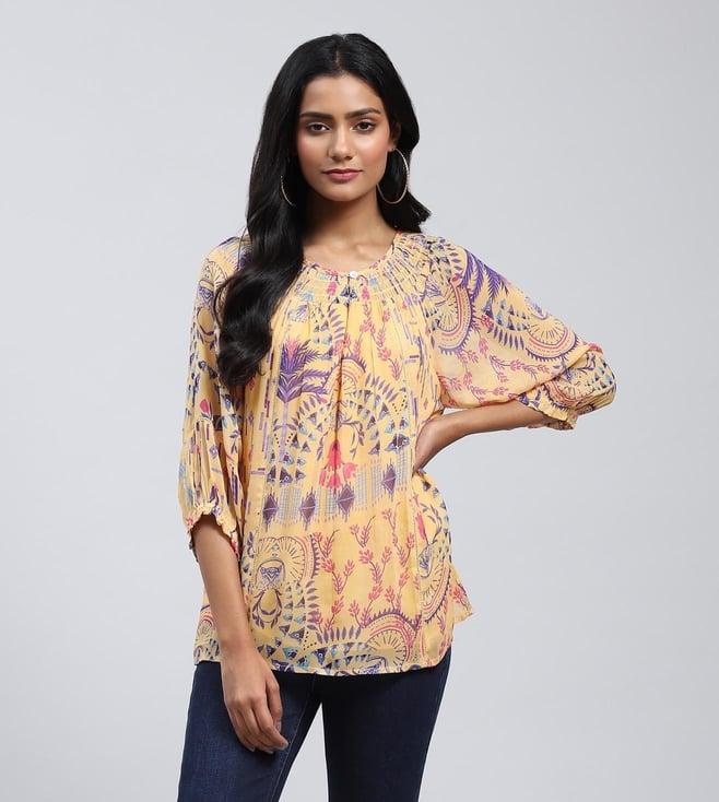 label ritu kumar yellow printed top