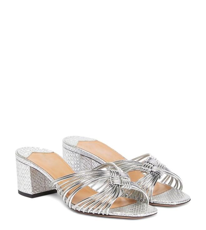 label sephyr silver strappy knotted lucia slip-on block heels