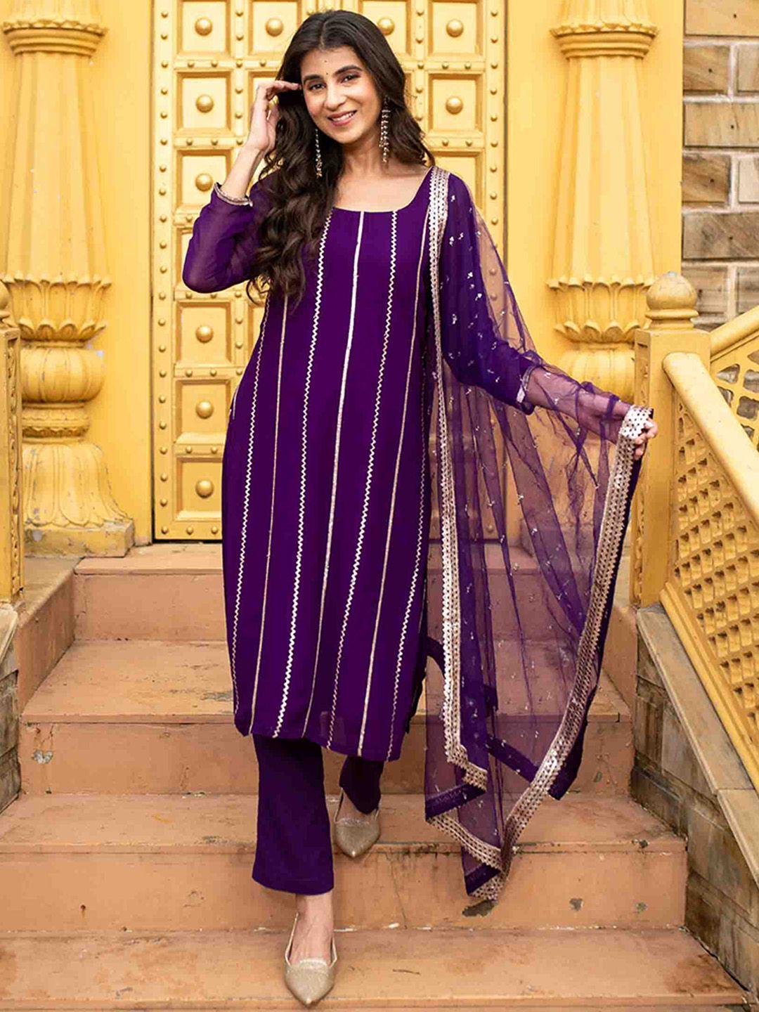 label shaurya sanadhya embroidered gotta patti georgette kurta with pyjamas & dupatta