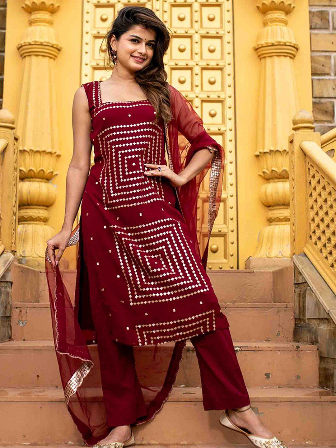 label shaurya sanadhya embroidered sequinned georgette kurta with trousers & dupatta