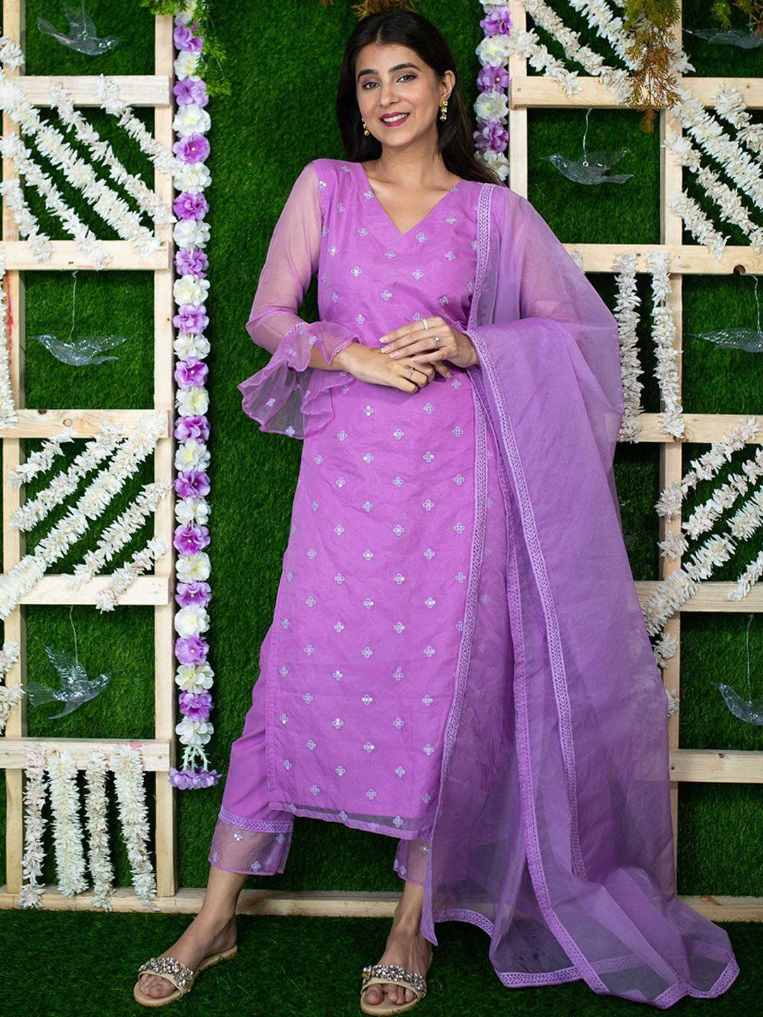 label shaurya sanadhya floral embroidered sequinned kurta with pyjamas & with dupatta