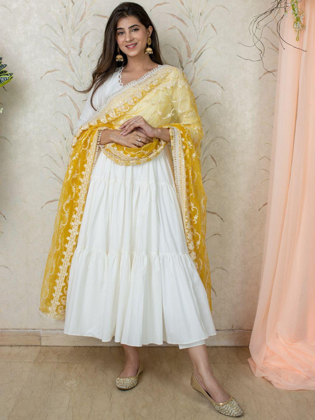 label shaurya sanadhya tiered anarkali kurta with trousers&dupatta