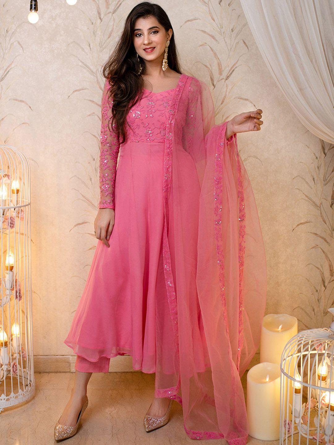 label shaurya sanadhya women pink ethnic motifs embroidered regular sequinned kurta with pyjamas & with