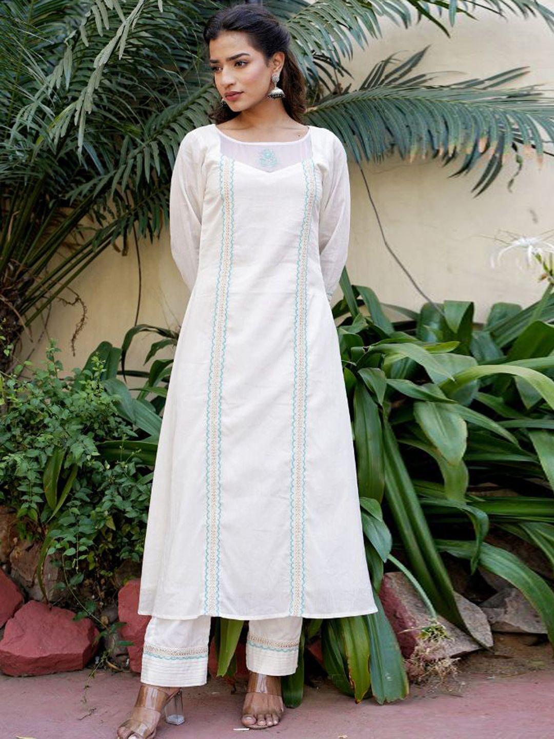 label tamanna rungta ethnic motifs embroidered thread work pure cotton kurta with trousers
