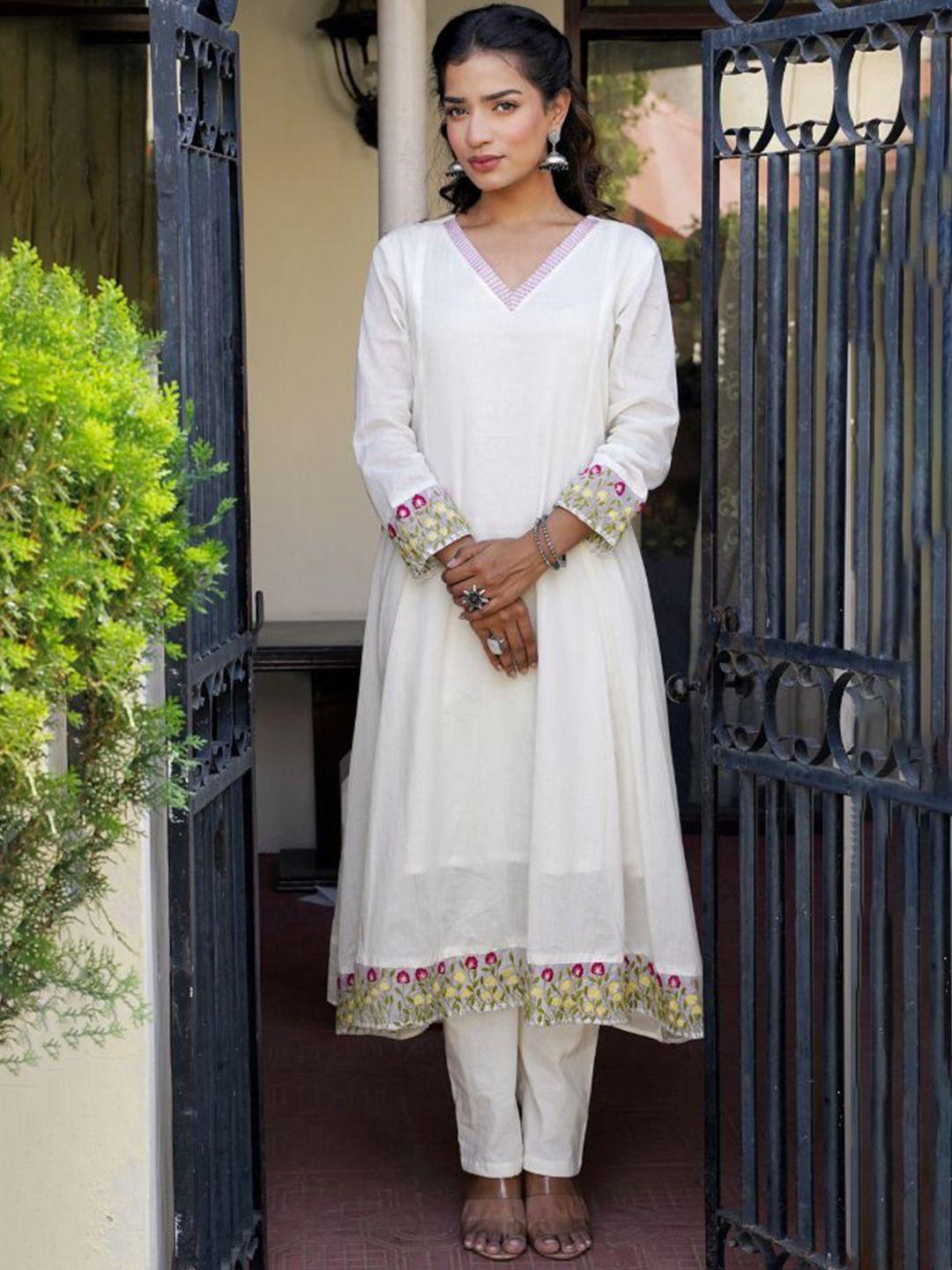 label tamanna rungta floral embroidered a-line pure cotton kurta with trousers