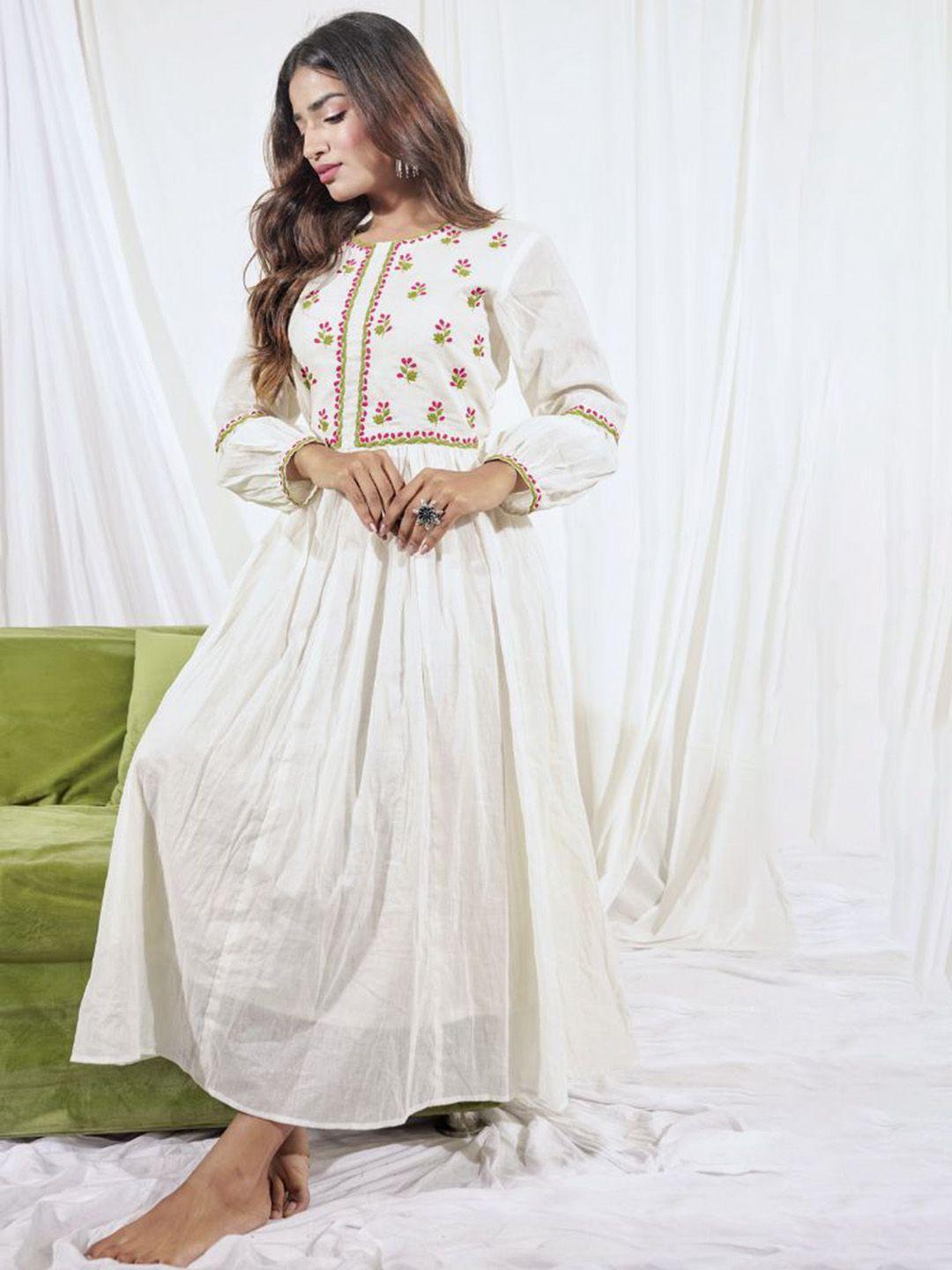 label tamanna rungta floral embroidered anarkali pure cotton kurta with trousers