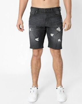 lacasa washed distressed slim fit shorts