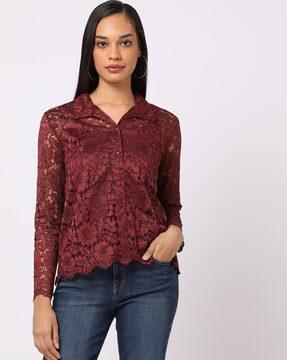 lace button-down top with spaghetti