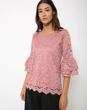 lace top with scalloped hems