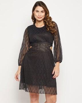 lace a-line dress with waist cut-out