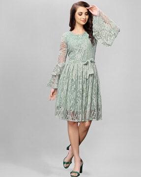 lace a-line dress with waist tie-up