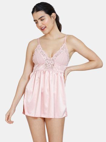 lace baby doll with thong - peach pearl - pink