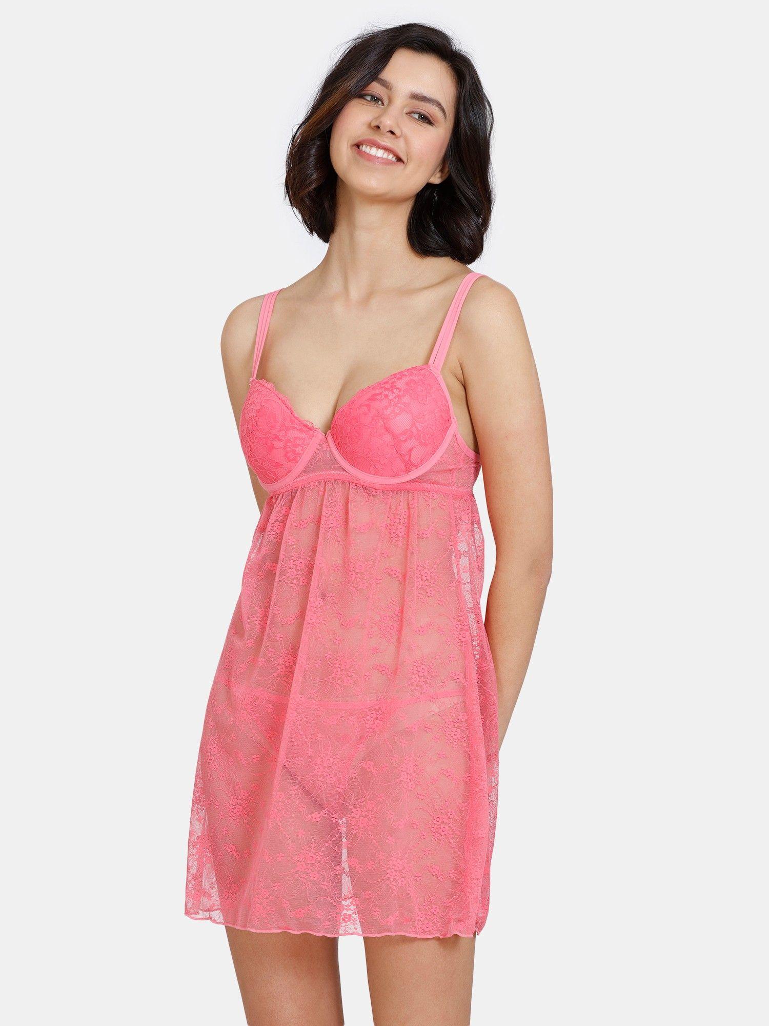 lace baby doll with thongs - pink lemonade pink
