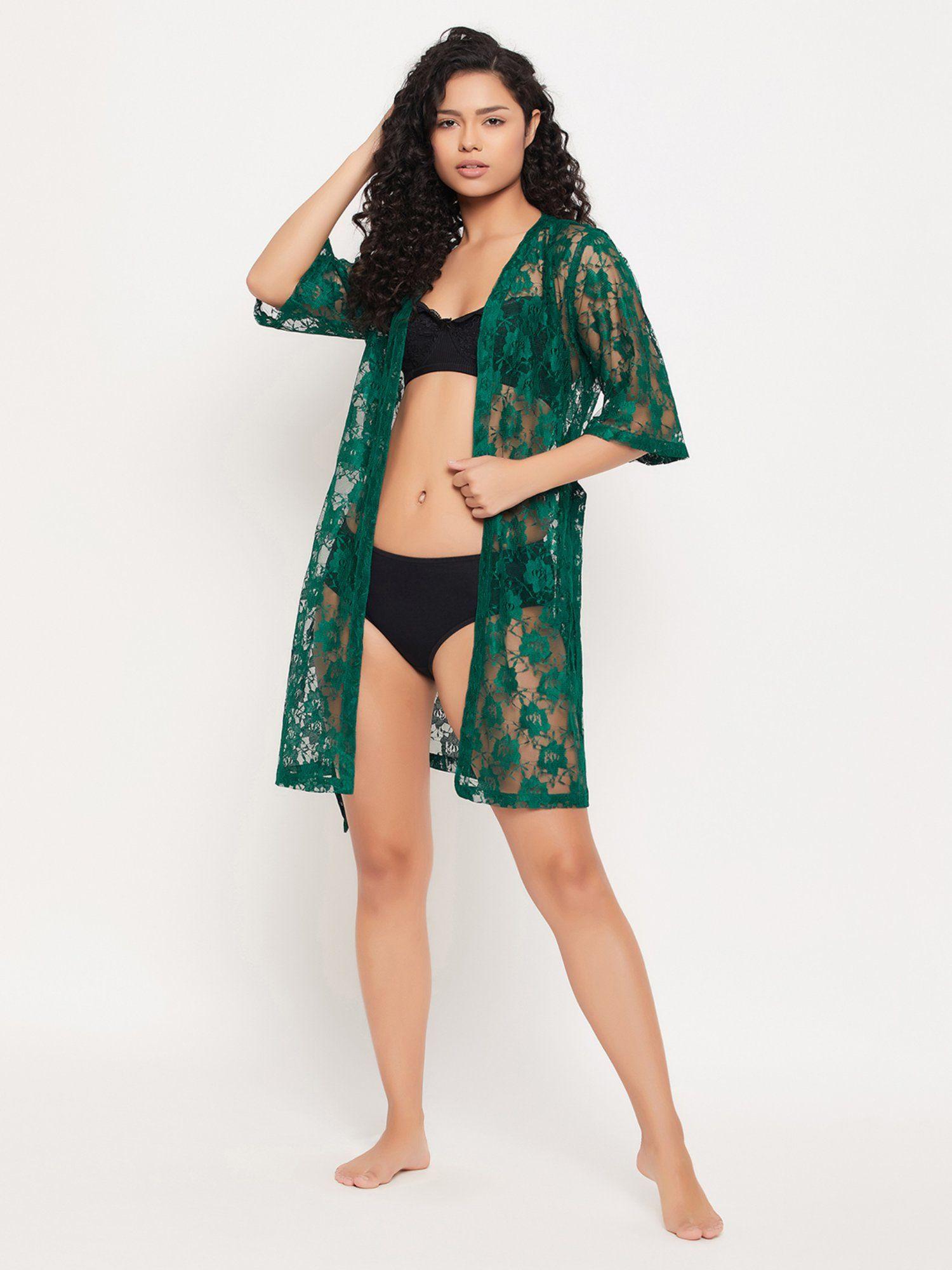 lace basic sheer robe green