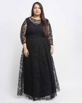 lace boat-neck fit & flare dress