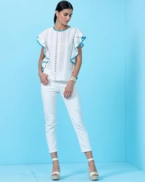 lace border blouson top with