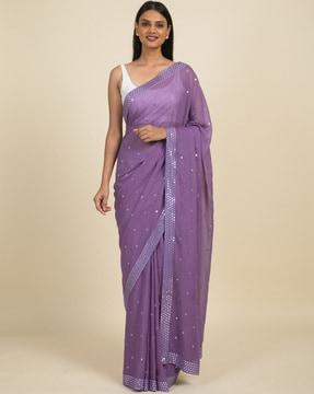 lace border saree with mirror accent