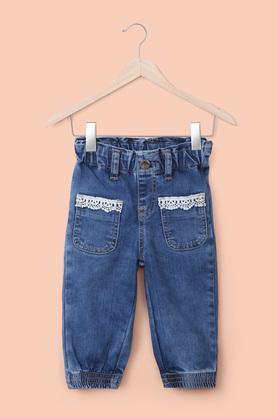 lace denim regular fit infant girl's jeans - mid stone